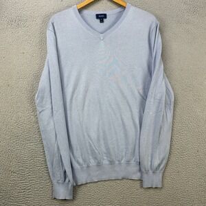 Faconnable Silk Cashmere Blend Sweater V Neck Adult Men XL Blue Knit Long Sleeve